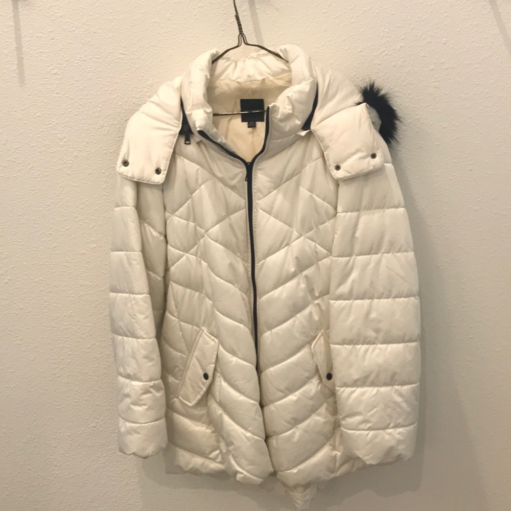 Lane Bryant Cream Quilted Puffer Coat with Hood